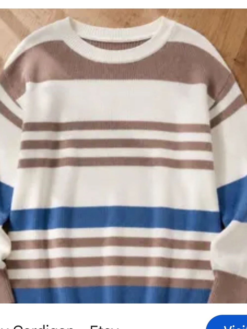 Striped Oversized Knit Sweater - Cream, Tan & Blue size XL new